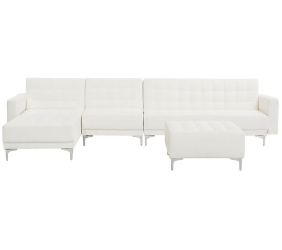 Canapé Angle Gauche Convertible Cuir Pu Blanc 5 Places Avec Pouf Aberdeen