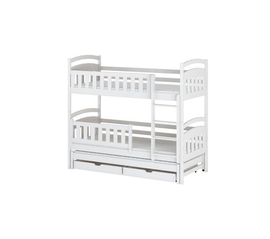 Lit Mezzanine 90x200 + Gigogne, Avec Matelas Et 2 Tiroirs, Transformable En 3 Lits. Bois Blanc Ebba