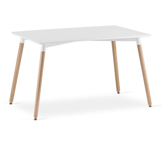 Petite Table De Salle à Manger 80 X 120 Cm, Avec Pieds En Bois Massif Naturel, Blanc, Agnes