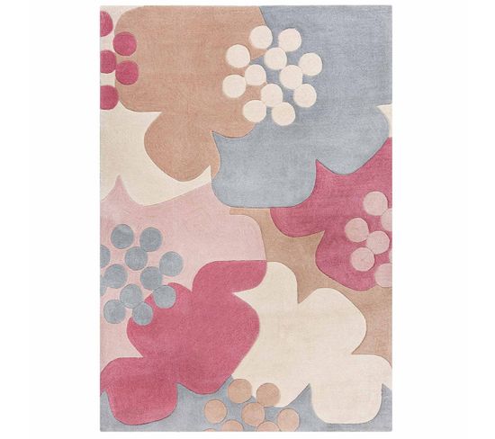 Tapis De Salon Floral En Polyester - Rose - 160x230 Cm