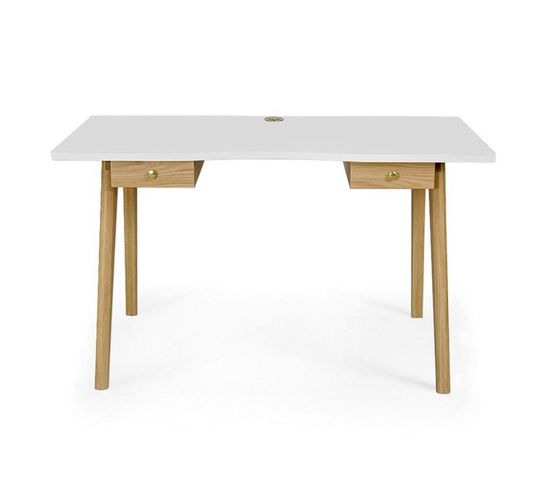 Bureau Design 2 Tiroirs "nice" 140cm Chêne et Blanc