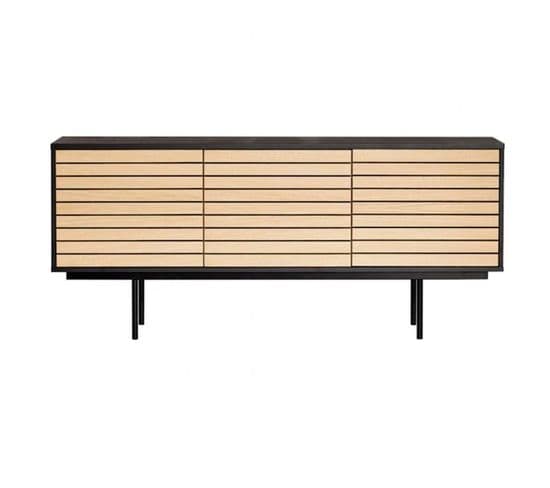 Buffet 4 Portes et 2 Niveaux "stripe" 161cm Chêne et Noir