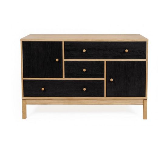 Buffet 2 Portes et 3 Tiroirs "abbeywood" 120cm Chêne et Noir