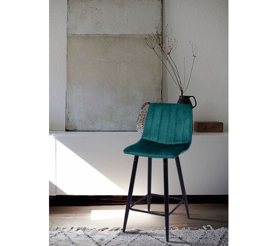 Tabouret de bar H66 cm VELUTTO Velours vert