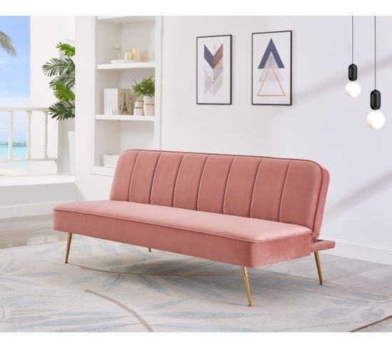 Banquette 3 places convertible LILY en velours rose