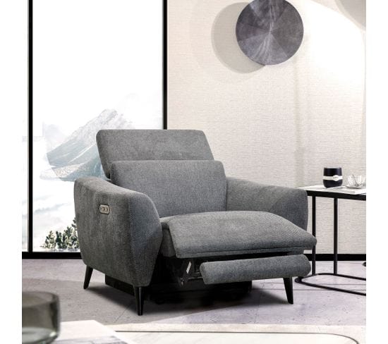 Fauteuil relax électrique VERMONT tissu gris foncé