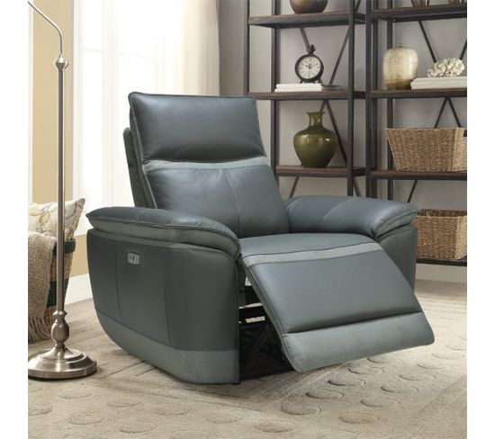 Fauteuil relax électrique électrique DOUGLAS cuir et tissu gris foncé