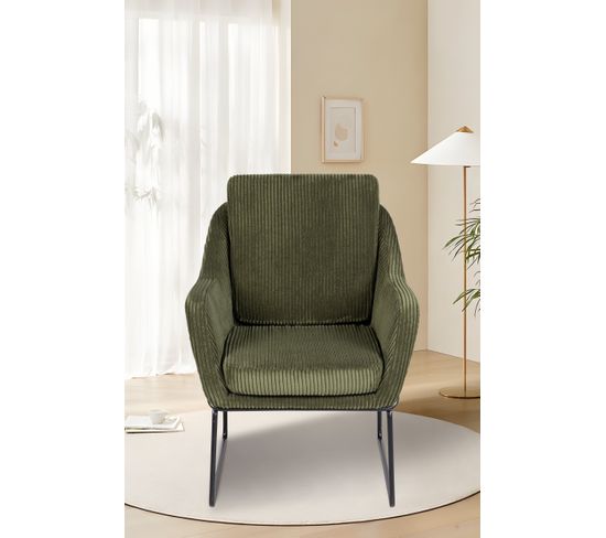 Fauteuil DONOVAN tissu velours côtelé vert