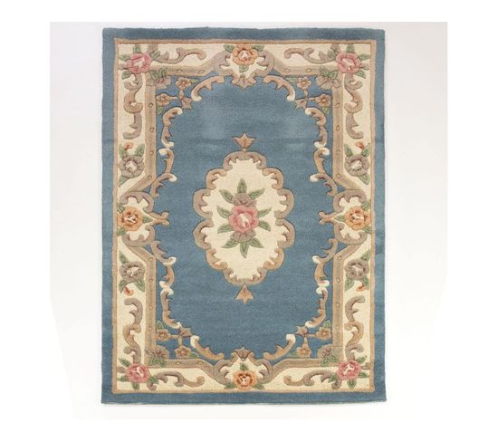 Tapis D'orient Shaggy En Laine Aubusson Bleu 120x180