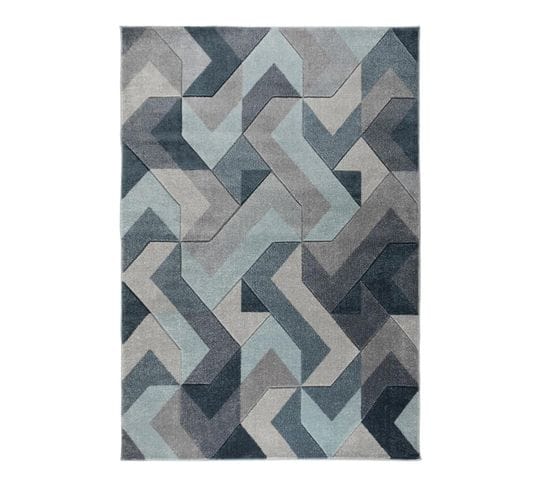 Tapis Contemporain Effet 3d Graphique Pour Salon Aurora Bleu Jeans 160x230