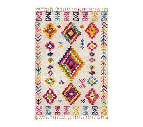 Tapis Kilim Rectangle Avec Franges Moderne Coyote Crème 160x230