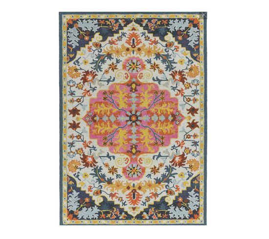 Tapis De Salon Bondi Medaillon En Laine - Multicolore - 160x230 Cm