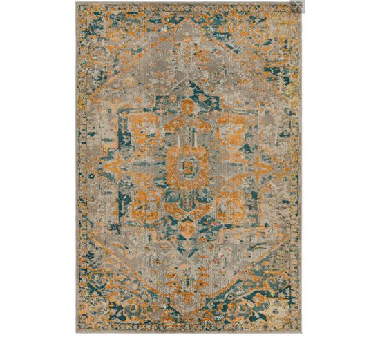 Tapis De Salon Tissé Plat Arabesque En Polypropylène - Jaune Moutarde - 200x300 Cm