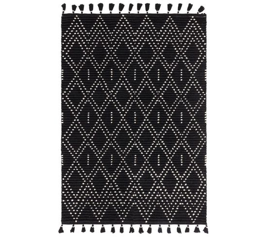 Tapis De Salon Nejd En Laine - Noir - 120x170 Cm