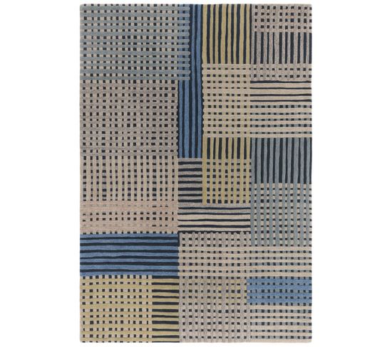 Tapis De Salon Facet En Laine - Bleu - 120x170 Cm