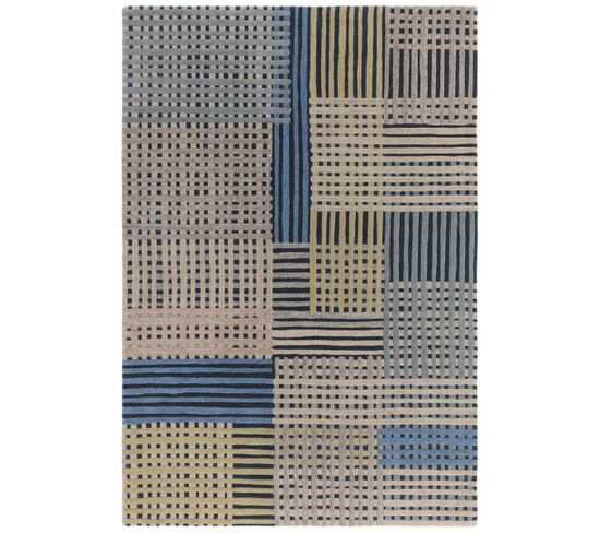 Tapis De Salon Facet En Laine - Bleu - 160x230 Cm