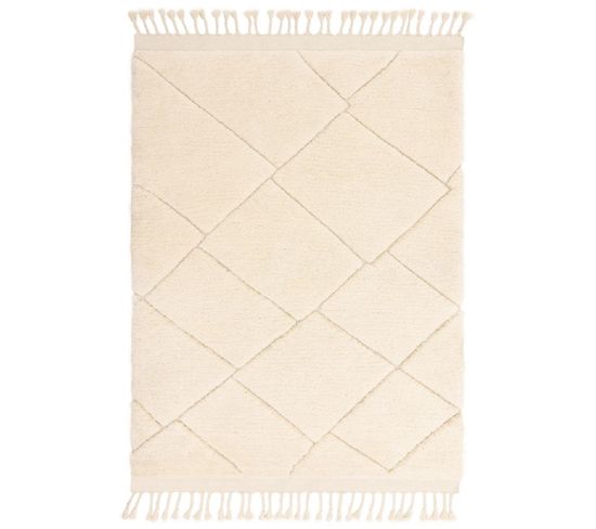 Tapis De Salon Oujda En Microfibre - Blanc Cassé - 120x170 Cm