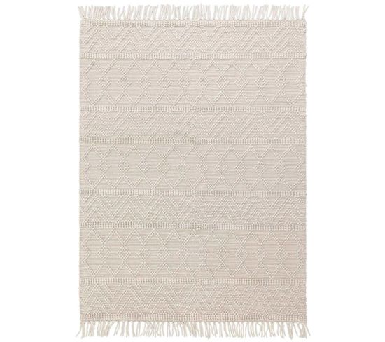 Tapis De Salon Sagra En Laine - Blanc - 120x170 Cm