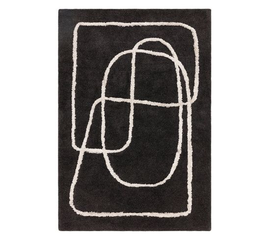 Tapis De Salon Moderne En Laine Eternity En Laine - Noir - 160x230 Cm