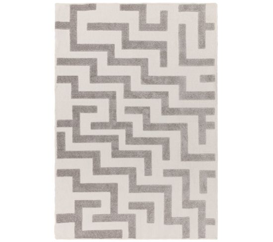 Tapis De Salon Tissé Plat Loch En Polyester - Gris - 120x170 Cm