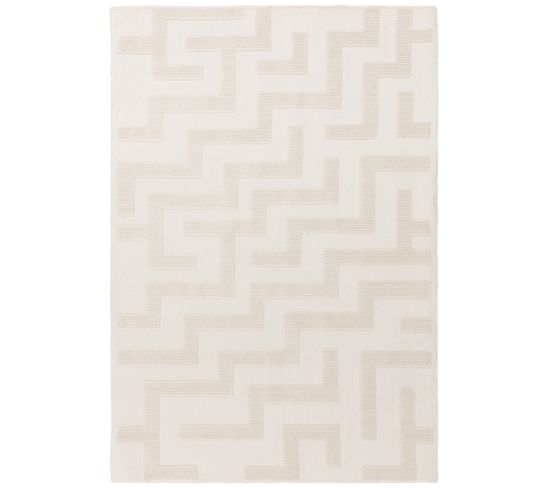 Tapis De Salon Tissé Plat Loch En Polyester - Beige - 160x230 Cm