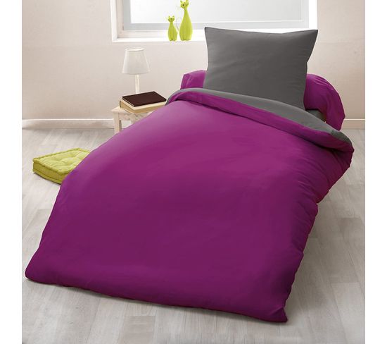 Bicolore Parure De Couette 100% Coton - Fushia - 140x200 Cm