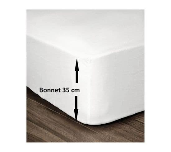 Drap Housse 100% Coton 180x200cm  Bonnet 35cm  Blanc