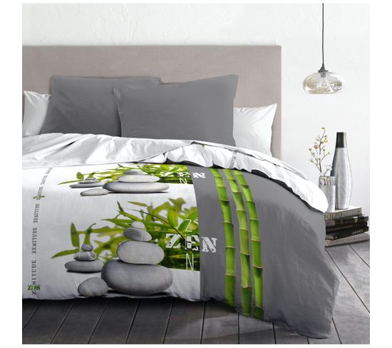 Zenitude Parure De Couette Microfibre - Gris - 220x240 Cm