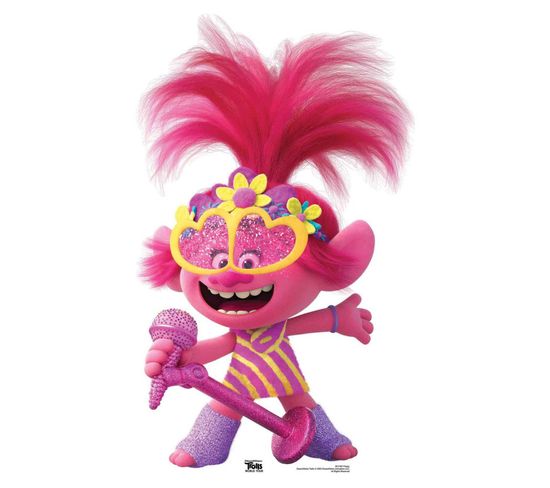 Figurine En Carton Les Trolls 2 - Poppy En Robe Country Avec Son Microphone Hauteur 95 Cm