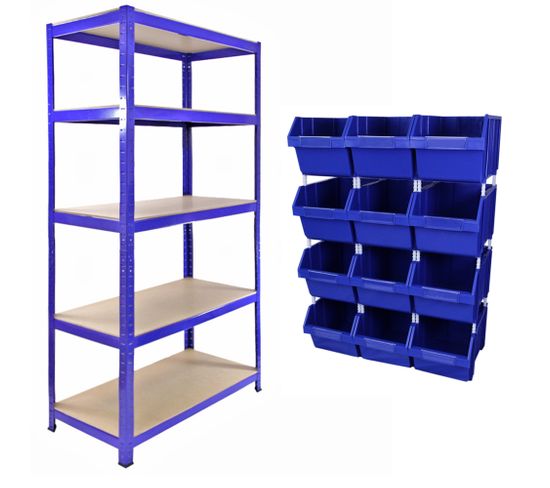 T-rax Étagère Bleu 90cm Avec 12 X Poubelles à Choix Rapide