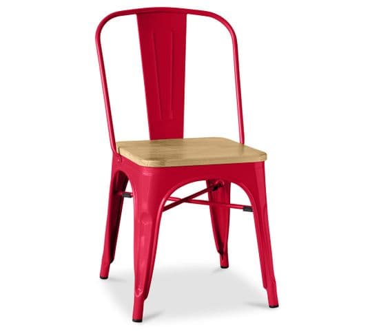 Chaise Bistrot Metalix Carrée En Bois - Métal Rouge