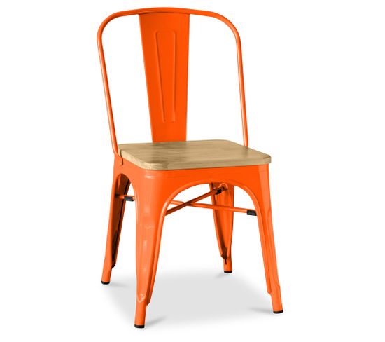 Chaise Bistrot Metalix Carrée En Bois - Métal Orange