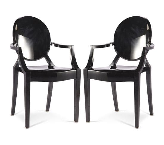 Lot De 2 Chaises De Salle à Manger Transparentes - Design Avec Accoudoirs - Louis King Noir