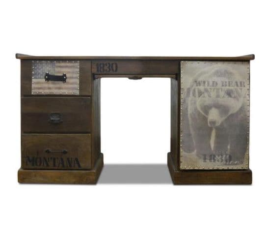 Bureau Vintage Industrial Wild Bear - Bois Bois Naturel