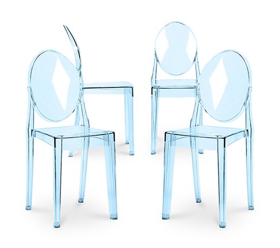 X4 Chaise à Manger Victoire Design Transparent Bleu Transparent