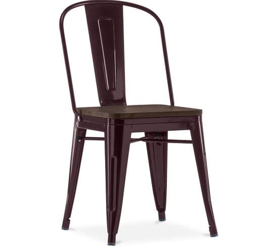 Chaise Carrée Bistrot Metalix - Métal Et Bois Foncé Bronze