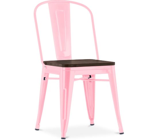 Chaise Carrée Style Bistrot Metalix - Métal Et Bois Foncé Rose