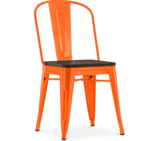 Chaise Carrée Bistrot Metalix - Métal Et Bois Foncé Orange