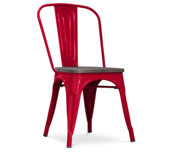 Chaise Bistrot Metalix Assise En Bois - Métal Rouge