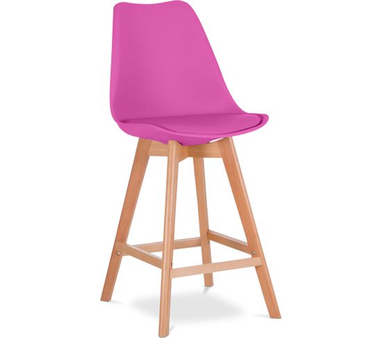 Premium Tabouret De Bar Brielle Avec Coussin De Style Scandinave - Bois Fuchsia