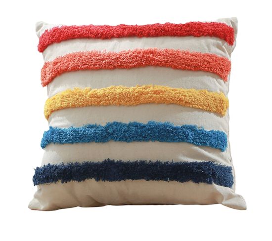 Coussin Carré En Coton Style Bohème (45x45 Cm) Housse + Remplissage - Lalita Multicolore