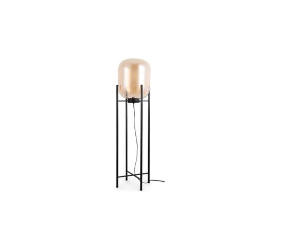 Lampadaire Design Moderne, Métal Et Verre - Crada - 140cm Ambre