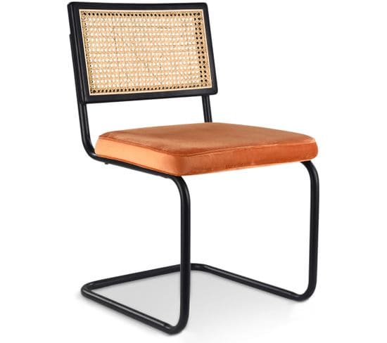 Chaise De Salle à Manger En Rotin Naturel Et Velours - Nema Orange Rougeâtre