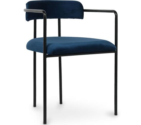 Chaise De Salle à Manger Tapissée - Velours - Yara Bleu Foncé