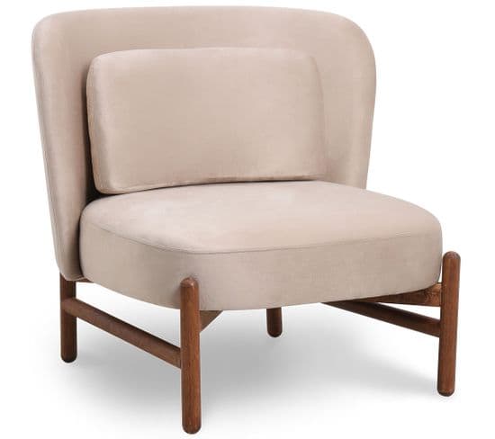 Fauteuil Rembourré En Velours Et Bois - Ebbe Beige