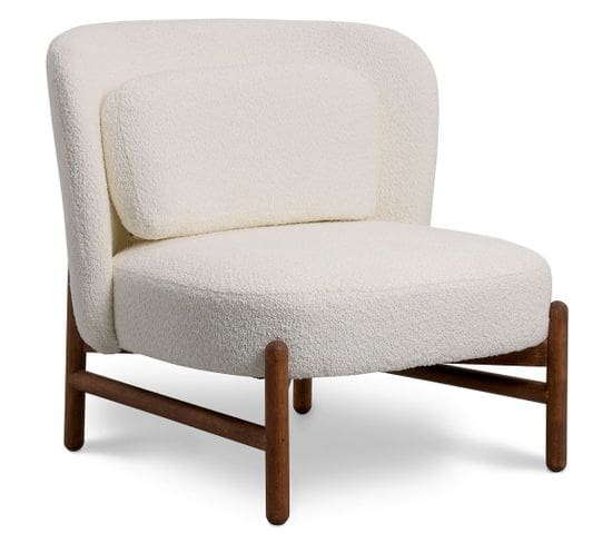 Fauteuil En Bois Et En Bouclette Fausse Fourrure Tapissée - Boucles Blanches - Ebbe Blanc