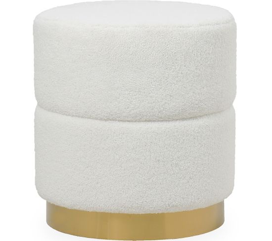 Pouf Rond Tapissé En Tissu Bouclé - Leta Blanc