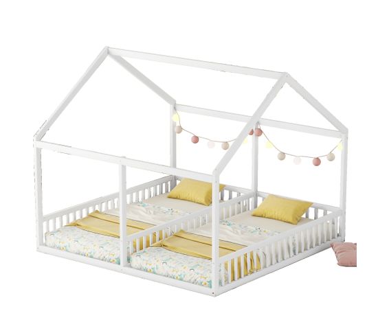 Lit Cabane Lit Enfant Lit Double 2 X 90 X 200cm En Blanc