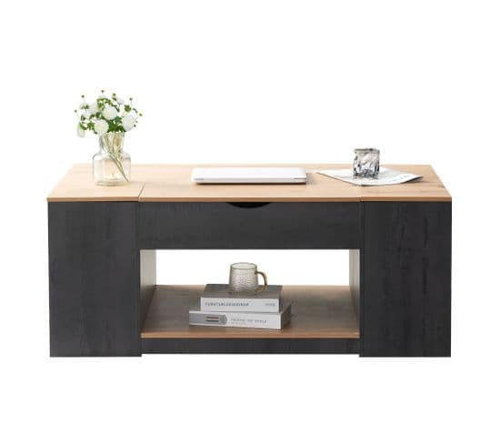 Table Basse Plateau Relevable Avec Coffre En Bois Et Noir