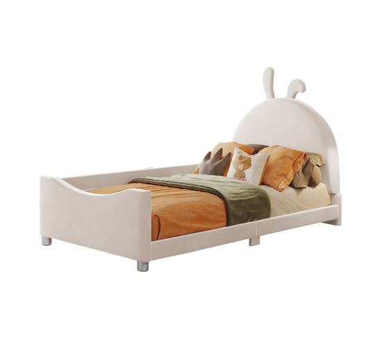 Lit Enfant Lit Rembourré 90 X 200 Cm Canapé-lit Avec Tête De Lit Lapin En Beige